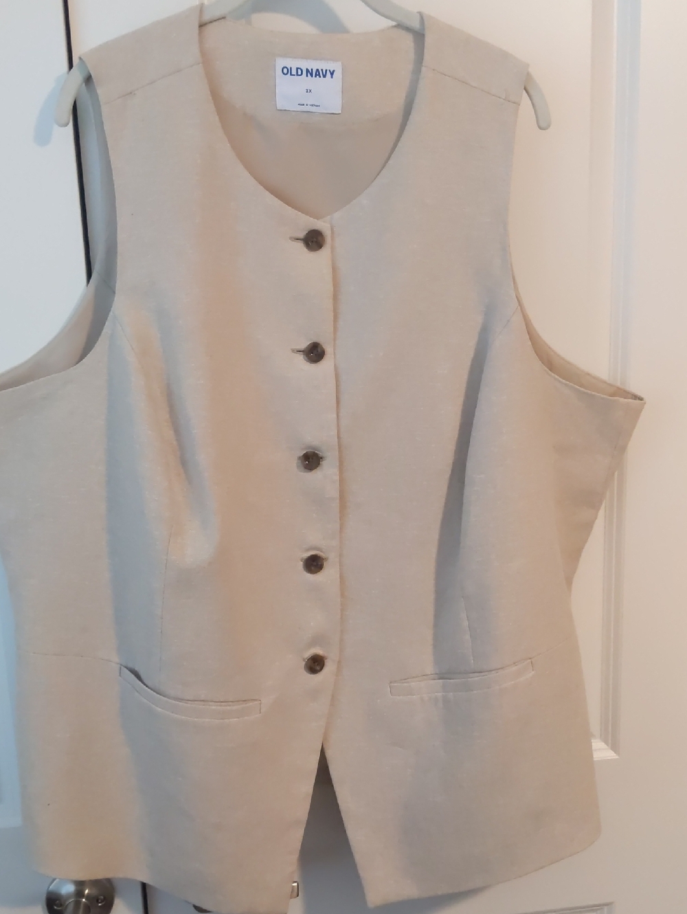 Old Navy Linen Neutral Beige Button-Front Vest